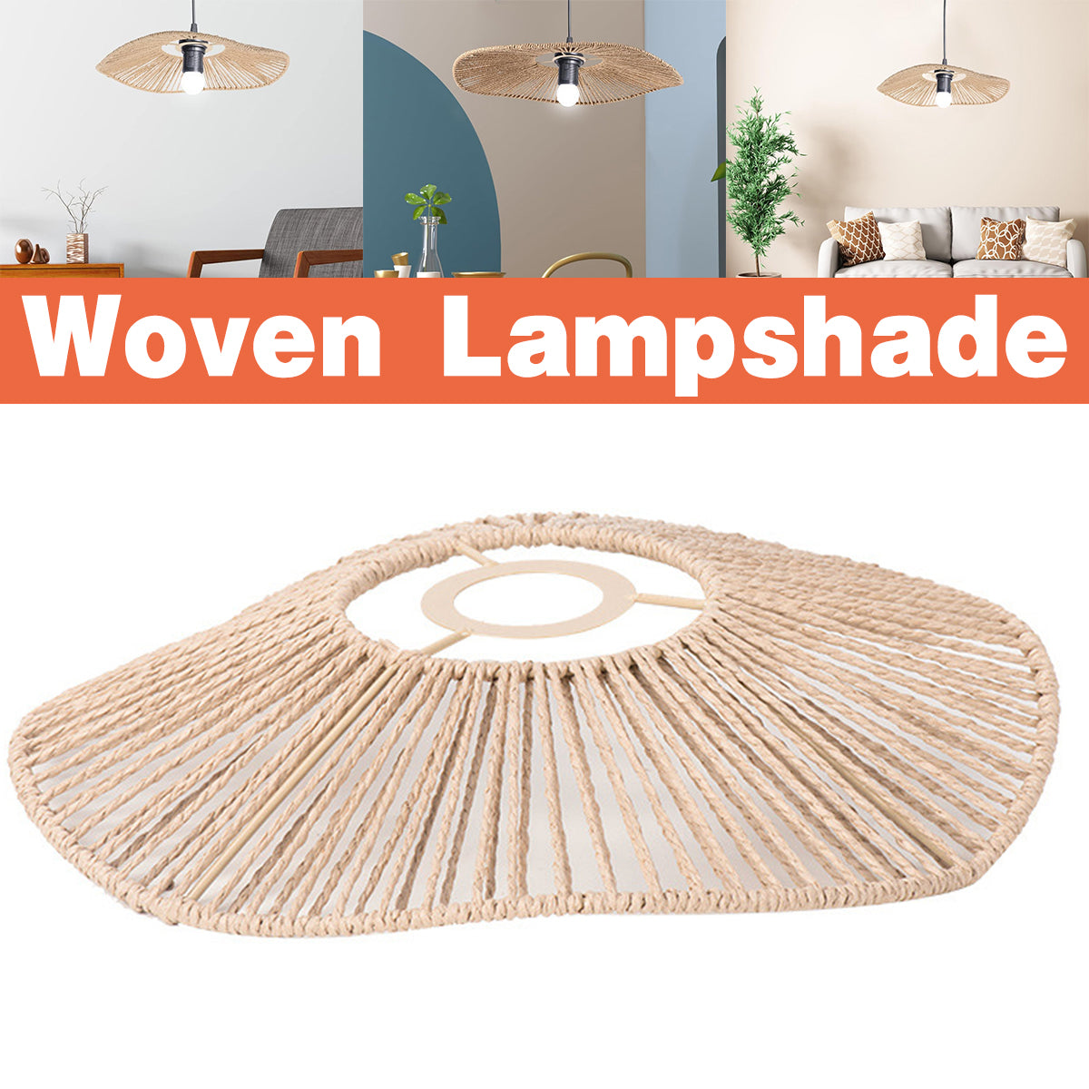 Woven Paper Rope Lamp Shade Rustic Ceiling Light Cover