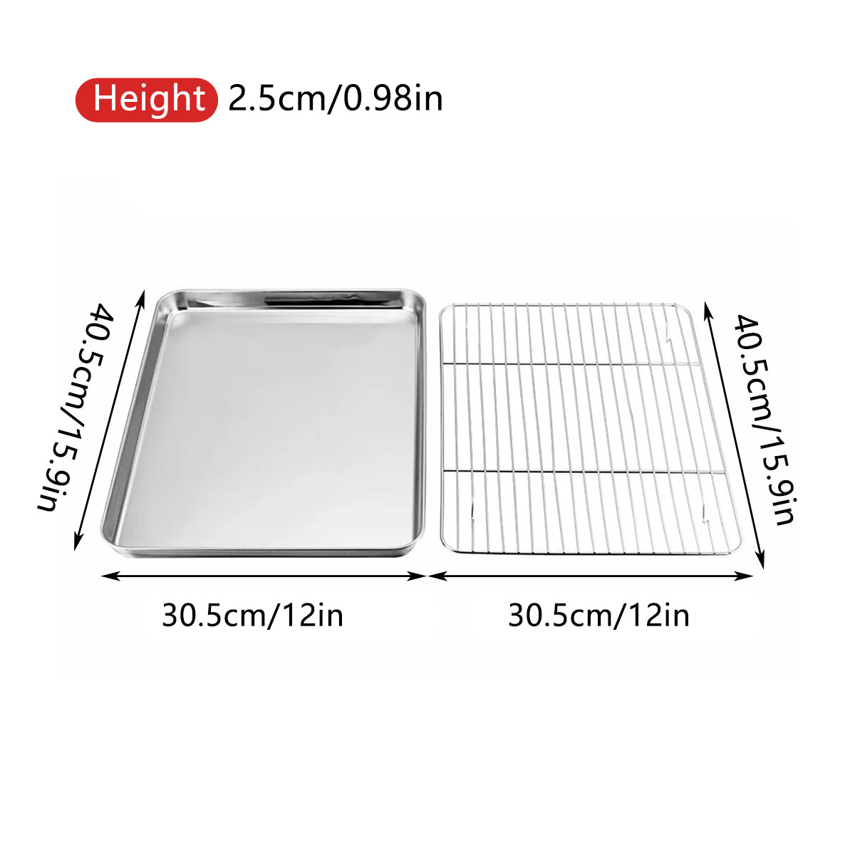 2 Pcs Stainless Steel Baking Tray with Cooling Rack Set