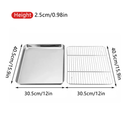 2 Pcs Stainless Steel Baking Tray with Cooling Rack Set