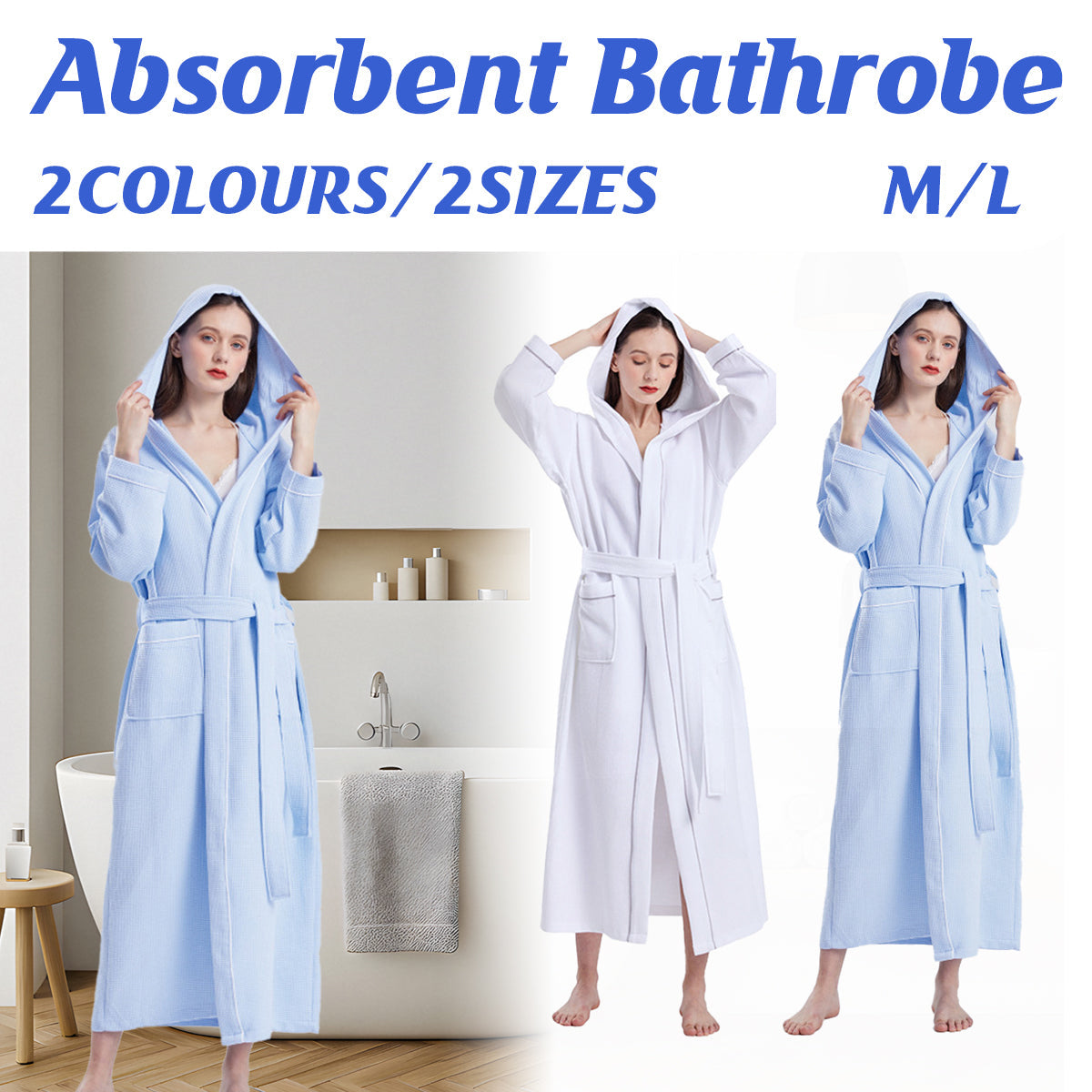 Hooded Cotton Waffle Bathrobe Hotel Long Quick Dry Unisex