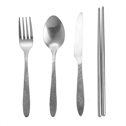 4 Pcs Cutlery Travel Knife Fork Portable Bag Stainless Steel Spoon Chopstick Set