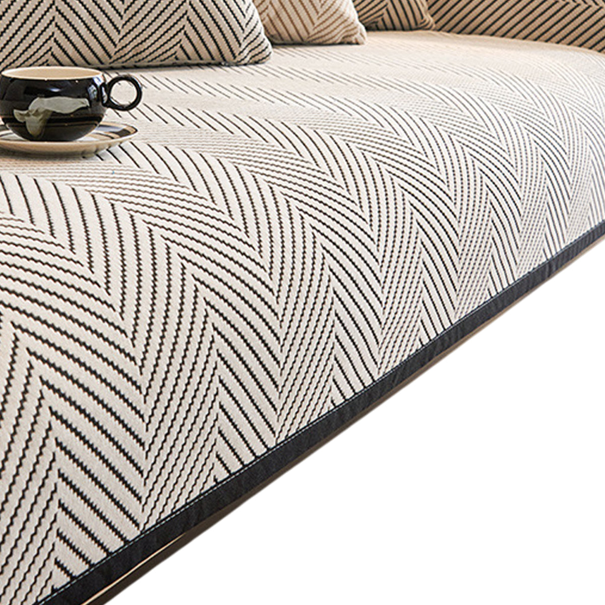 Non-Slip Herringbone Sofa Cushion Cover Cotton Blend Protector